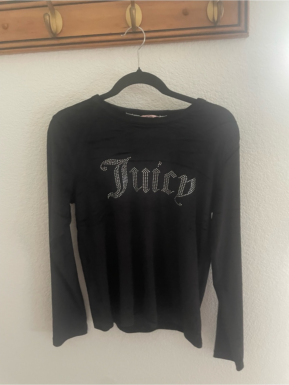 Juicy Couture Black Long Sleeve Tee with Rhinestone Logo